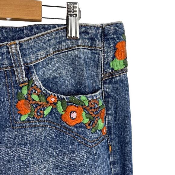 VTG Lei Y2k Blue Denim Low Rise Ashley Jeans Orange Floral Boho Embroidery 15 - Picture 14 of 14